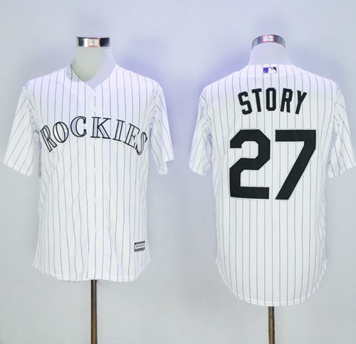 Rockies #27 Trevor Story White Strip New Cool Base Stitched MLB Jersey - Click Image to Close